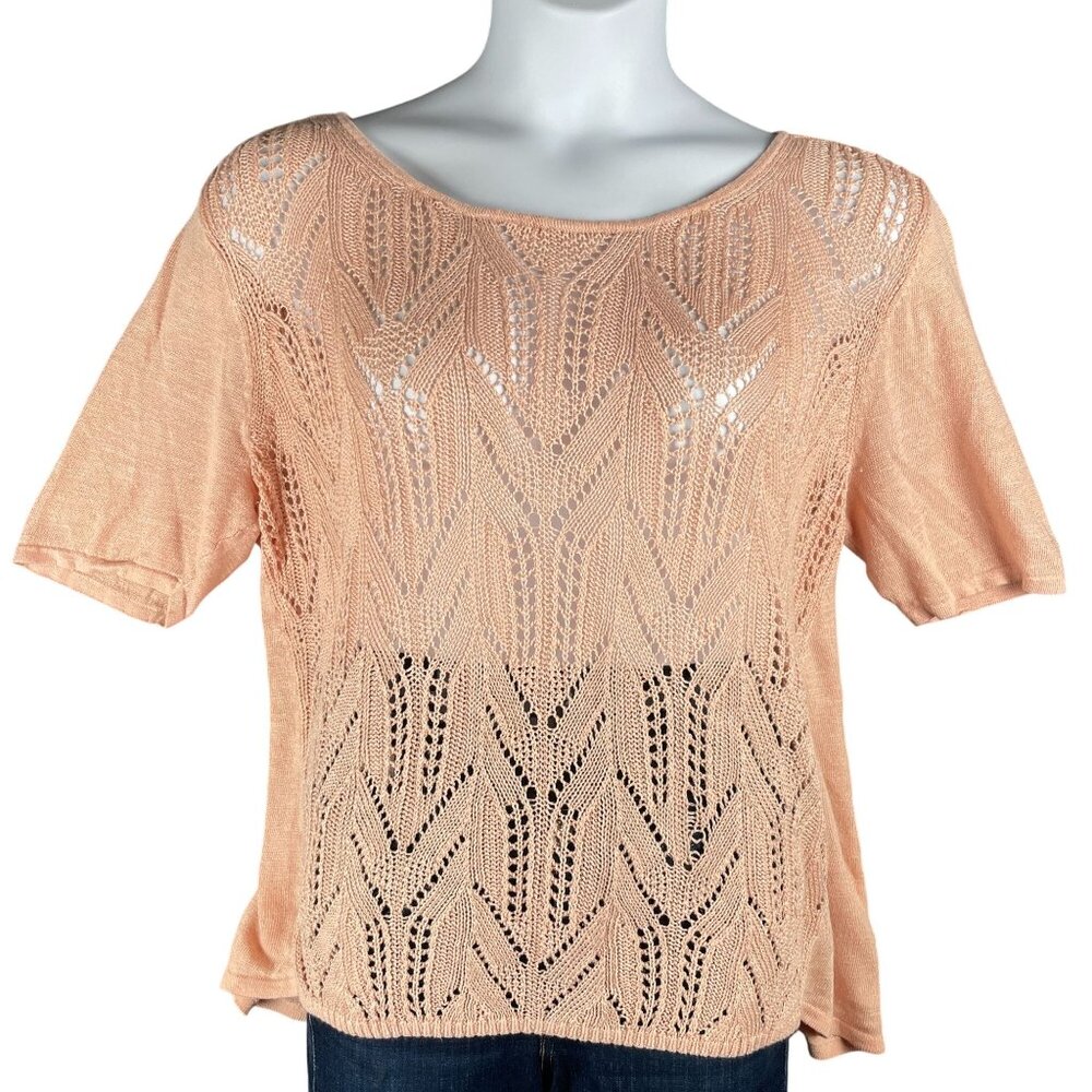 Chicos Sweater Womens 4/XXL Pink Office Work Capsule Everyday Stretchy Beachy